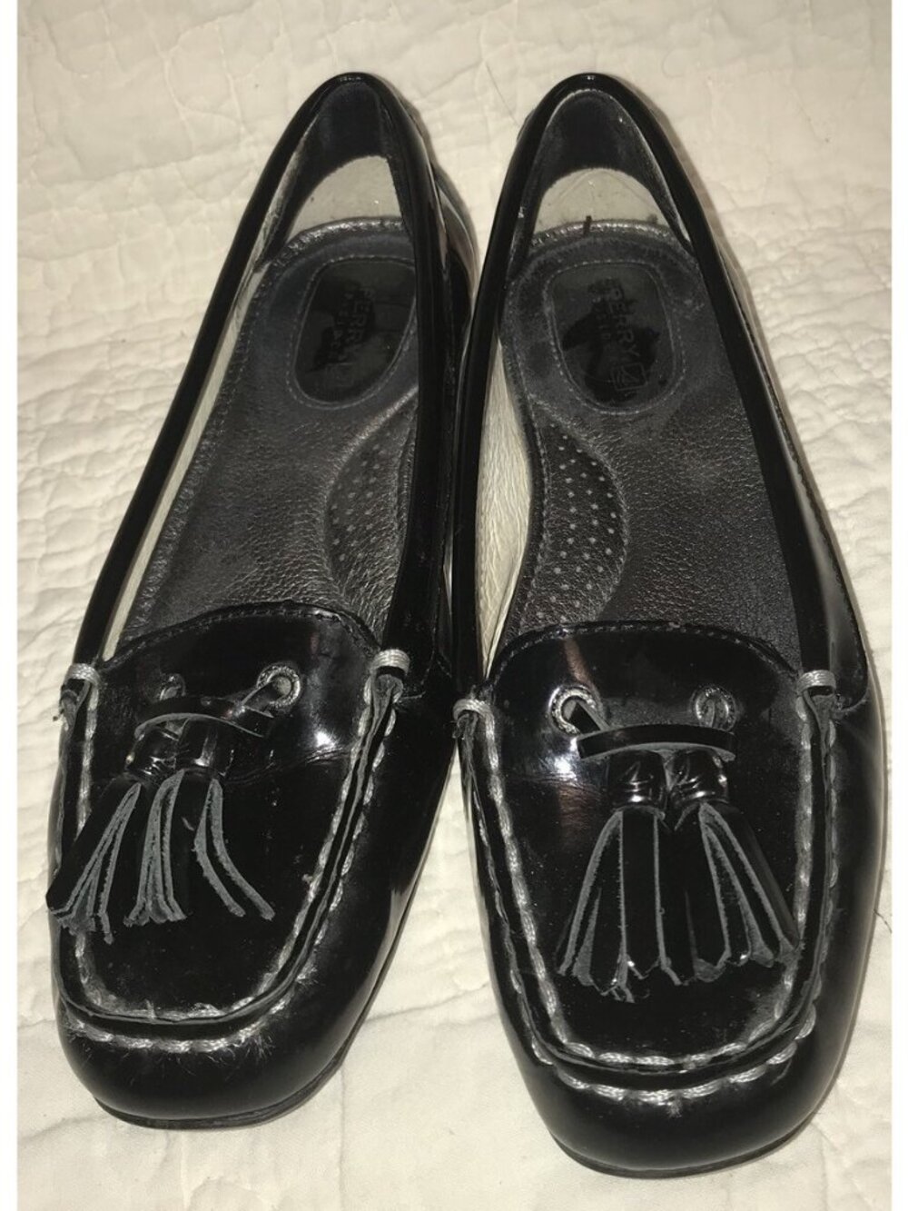 Sperry Top-Sider Black Patent Leather Tassel flat Shoes Loafers Size 5 M